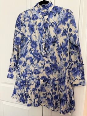 Tuckernuck Blue and Cream Watercolor Ruffle Dress